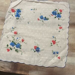 Floral Print Scarf with Blue and Red Accents